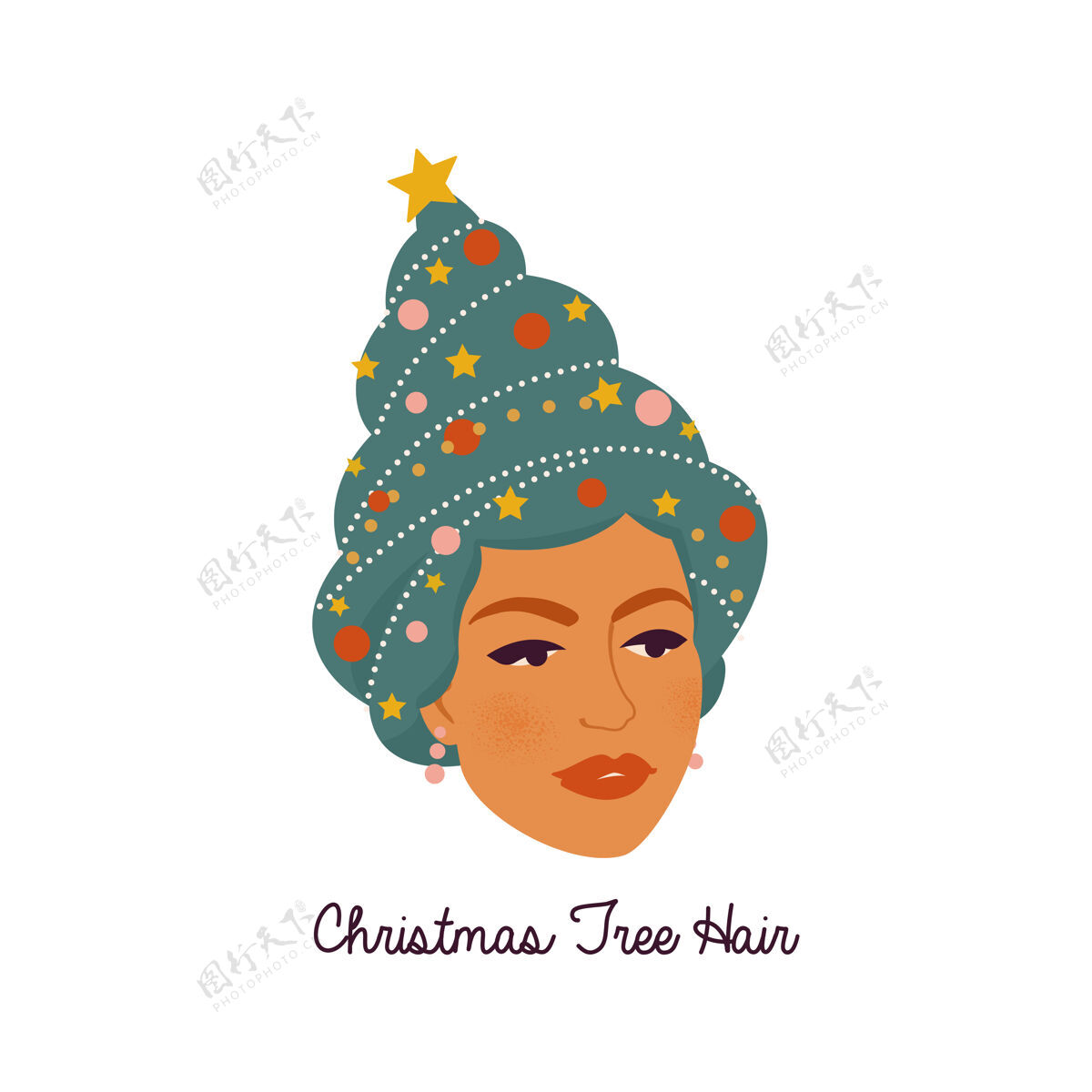 圣诞快乐年轻女子用新年树装饰着玩具 头上戴着礼物微笑着圣诞老人女士礼物