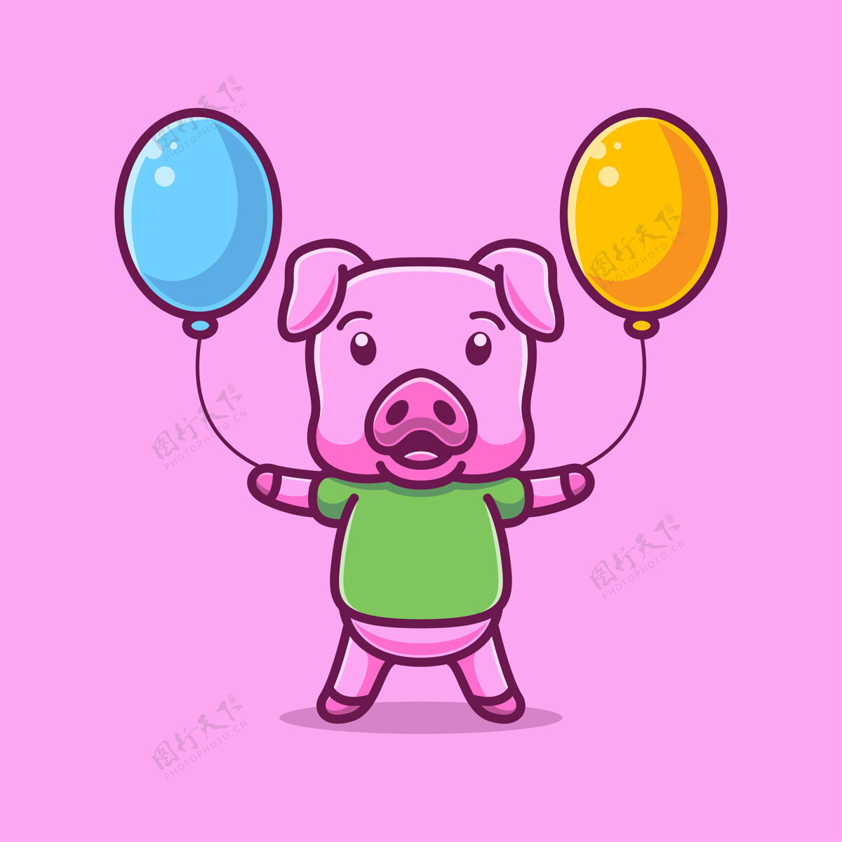 幼稚卡通猪背着气球卡通动物猪