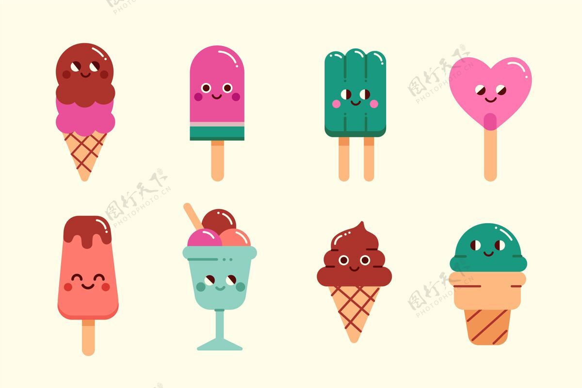 套餐扁平冰淇淋系列小吃美味包装