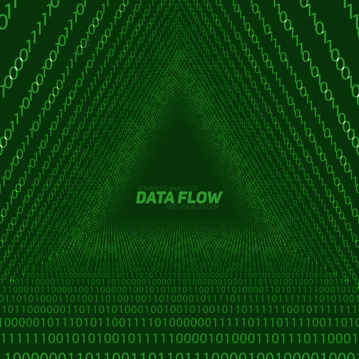 线路数据流可视化背景绿色大数据流三角隧道软件二进制发光