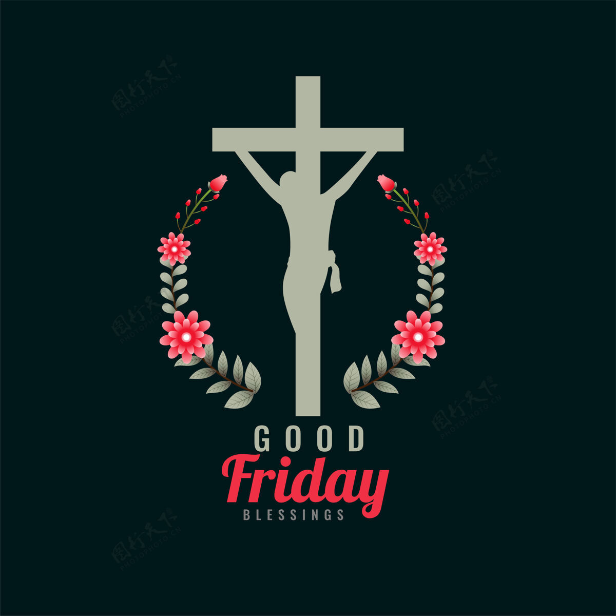 贺卡耶稣受难节象征十字架和鲜花庆祝死亡