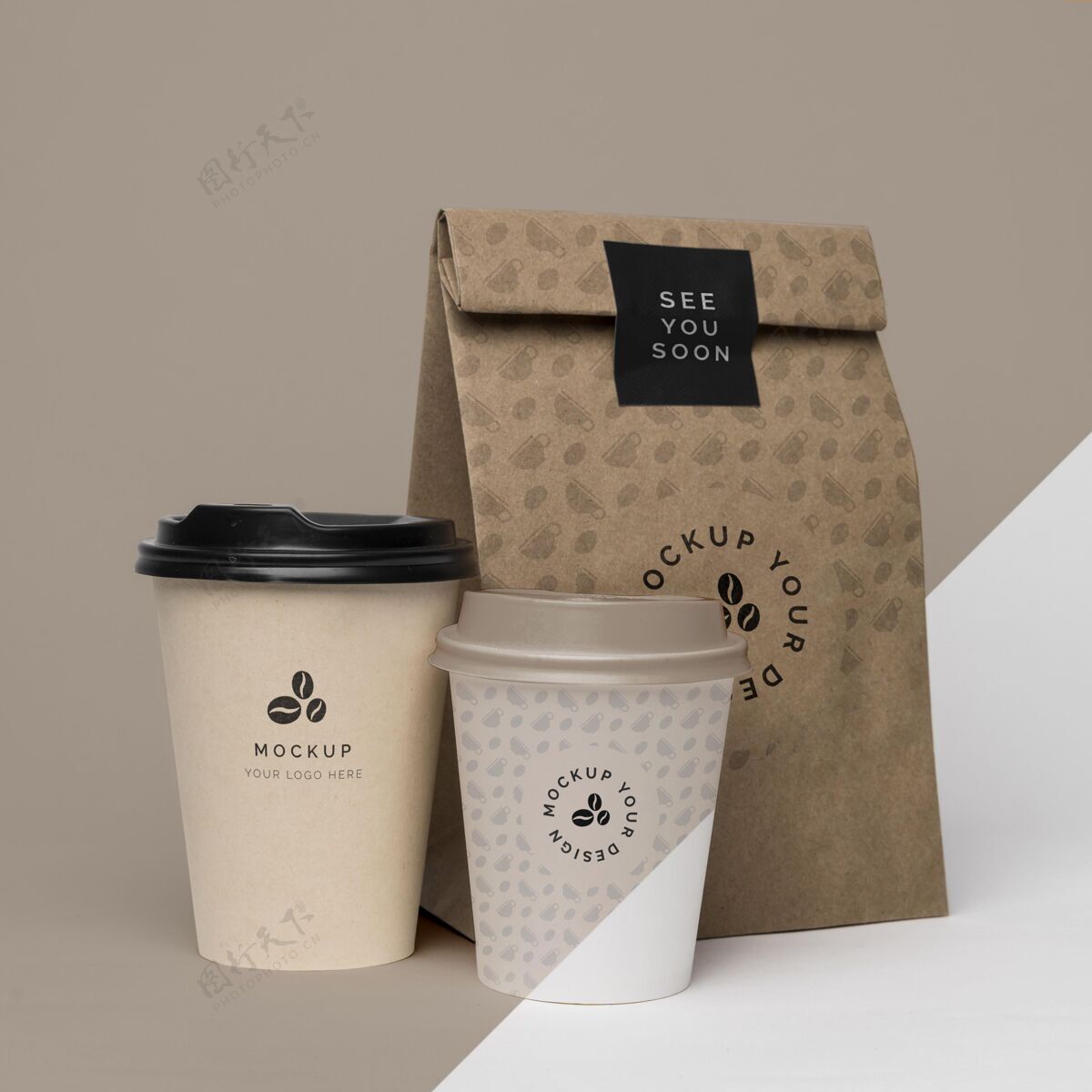 标签纸袋咖啡模型模型咖啡杯塑料杯