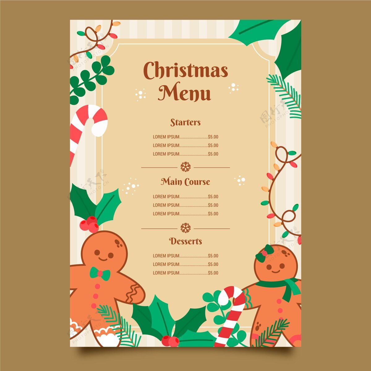 事件复古圣诞菜单模板圣诞节季节菜单