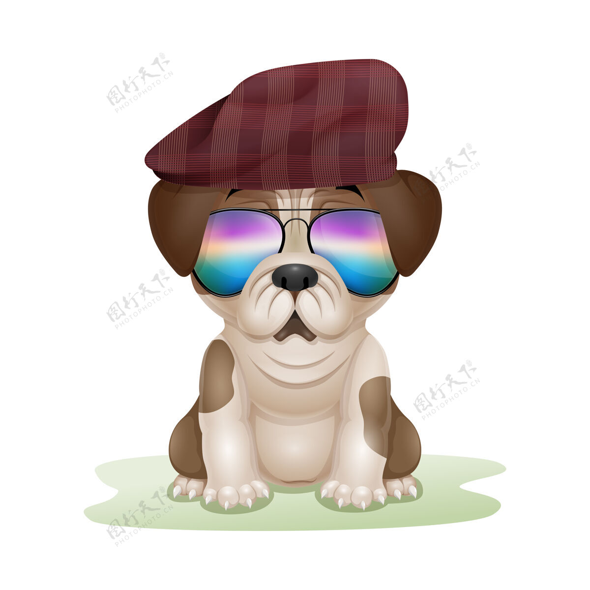 帽子可爱的小狗帕格卡通帽子和太阳镜狗卡通小狗