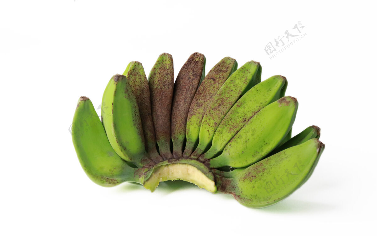 有机一束热带水果绿香蕉隔离在白色新鲜食物水果