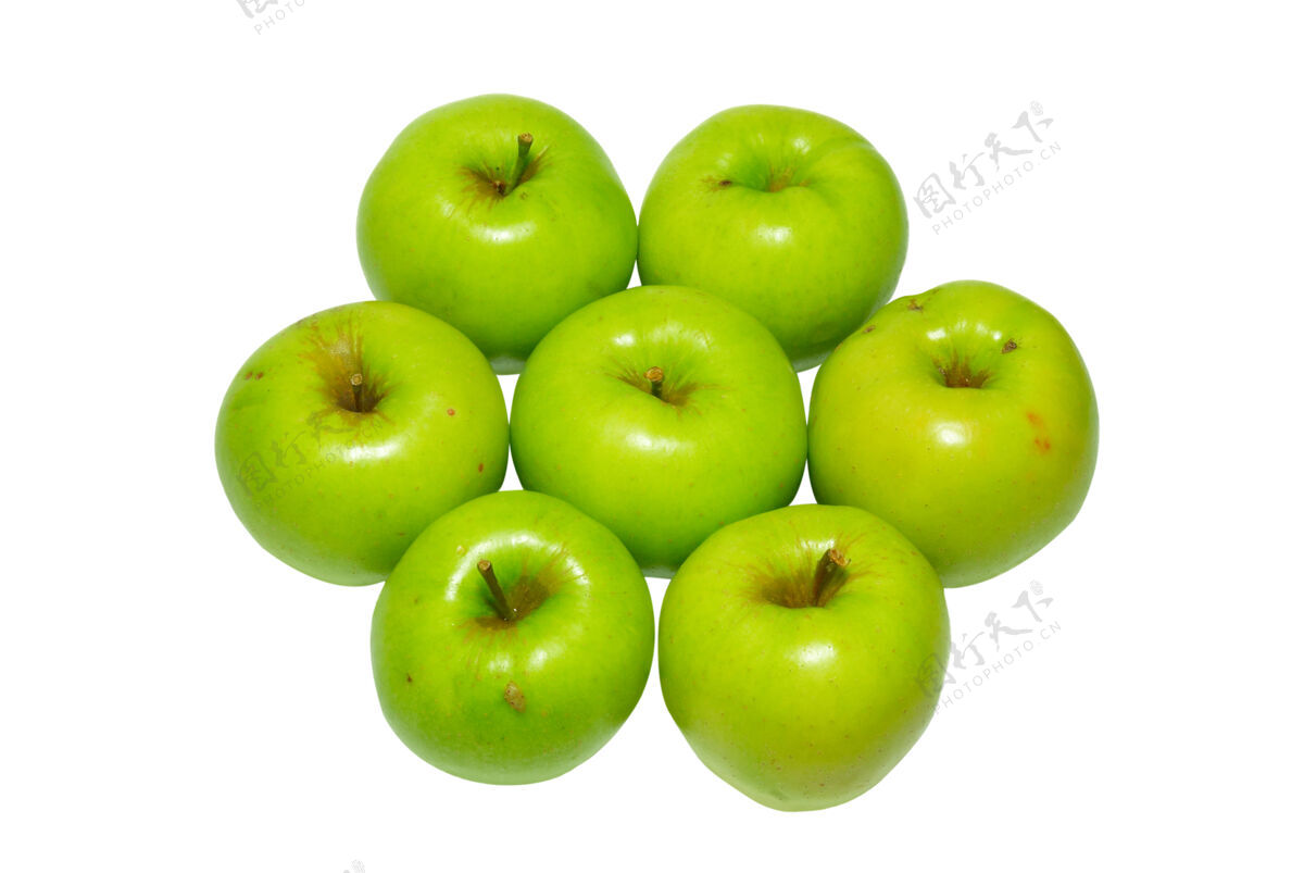 秋天一堆绿苹果孤立在白苹果上营养堆栈新鲜
