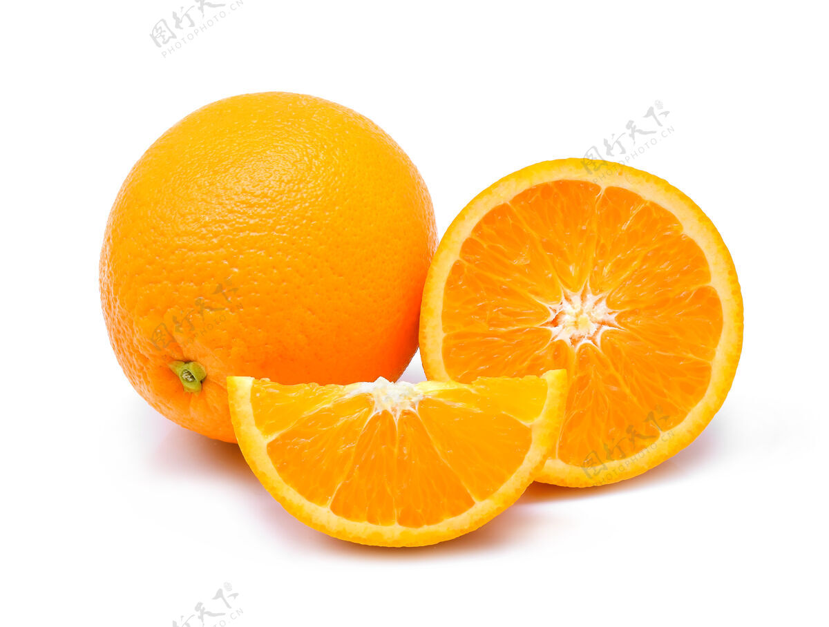 柑橘橙色水果隔离在白色背景上生破碎颜色