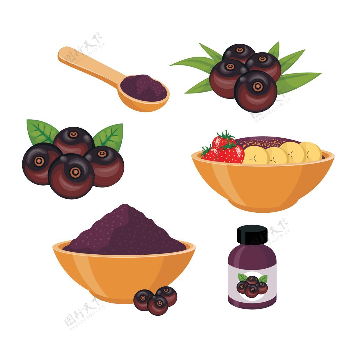 有机阿凯浆果和冰沙在碗的插图冰沙新鲜浆果