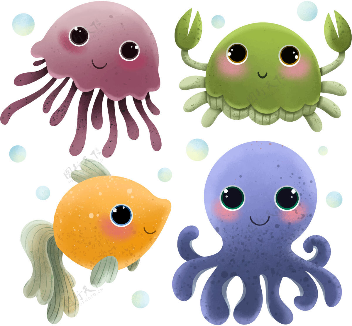 海洋生物卡通插图集海洋生物螃蟹水母卡通