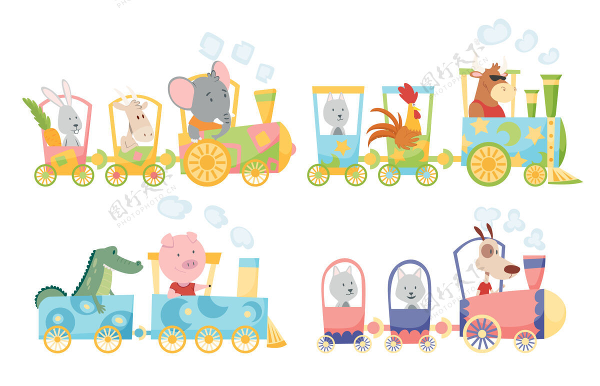 幼儿机车插画设计中有趣的动物可爱动物人物