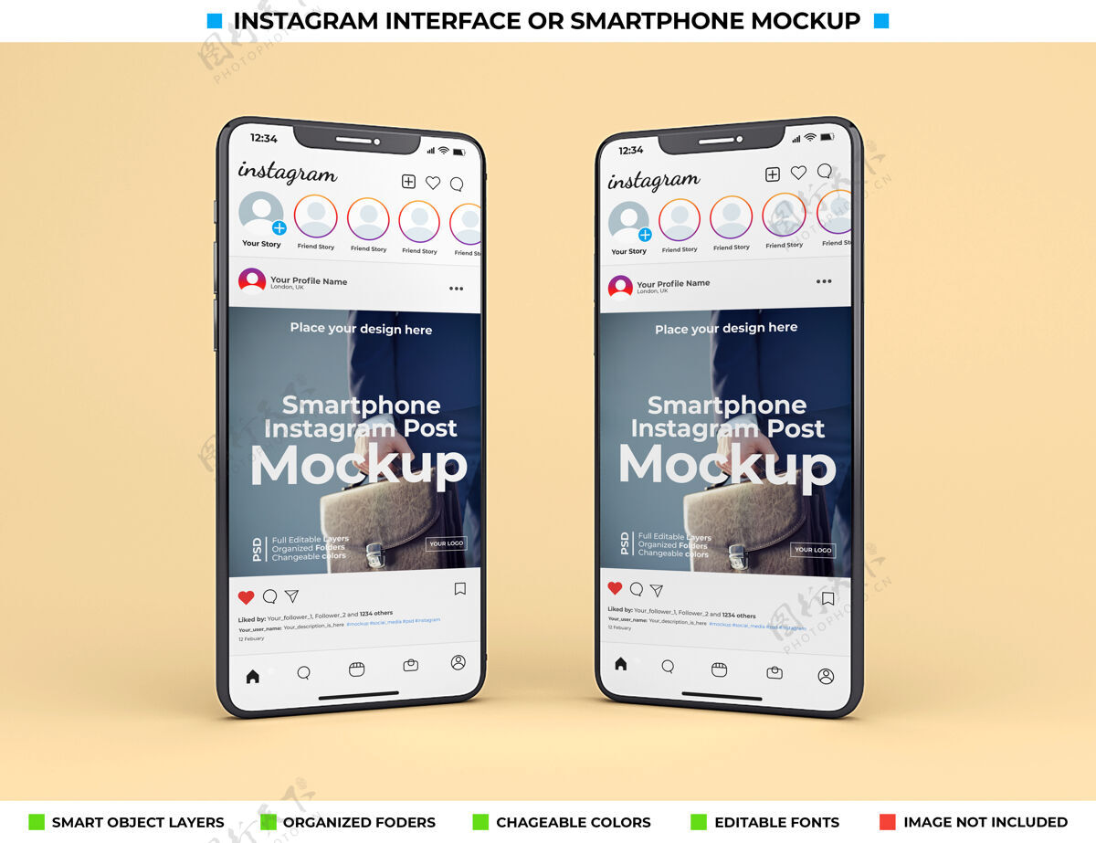 社交媒体帖子Instagram界面上的现代手机屏幕模型手机手机实体模型