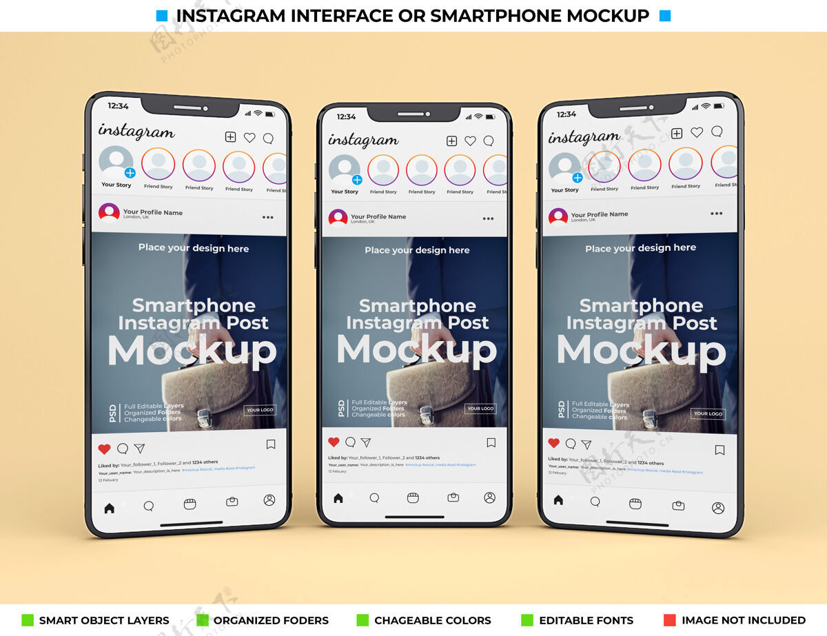 实体模型Instagram界面上的现代手机屏幕模型手机手机实体模型Instagram帖子