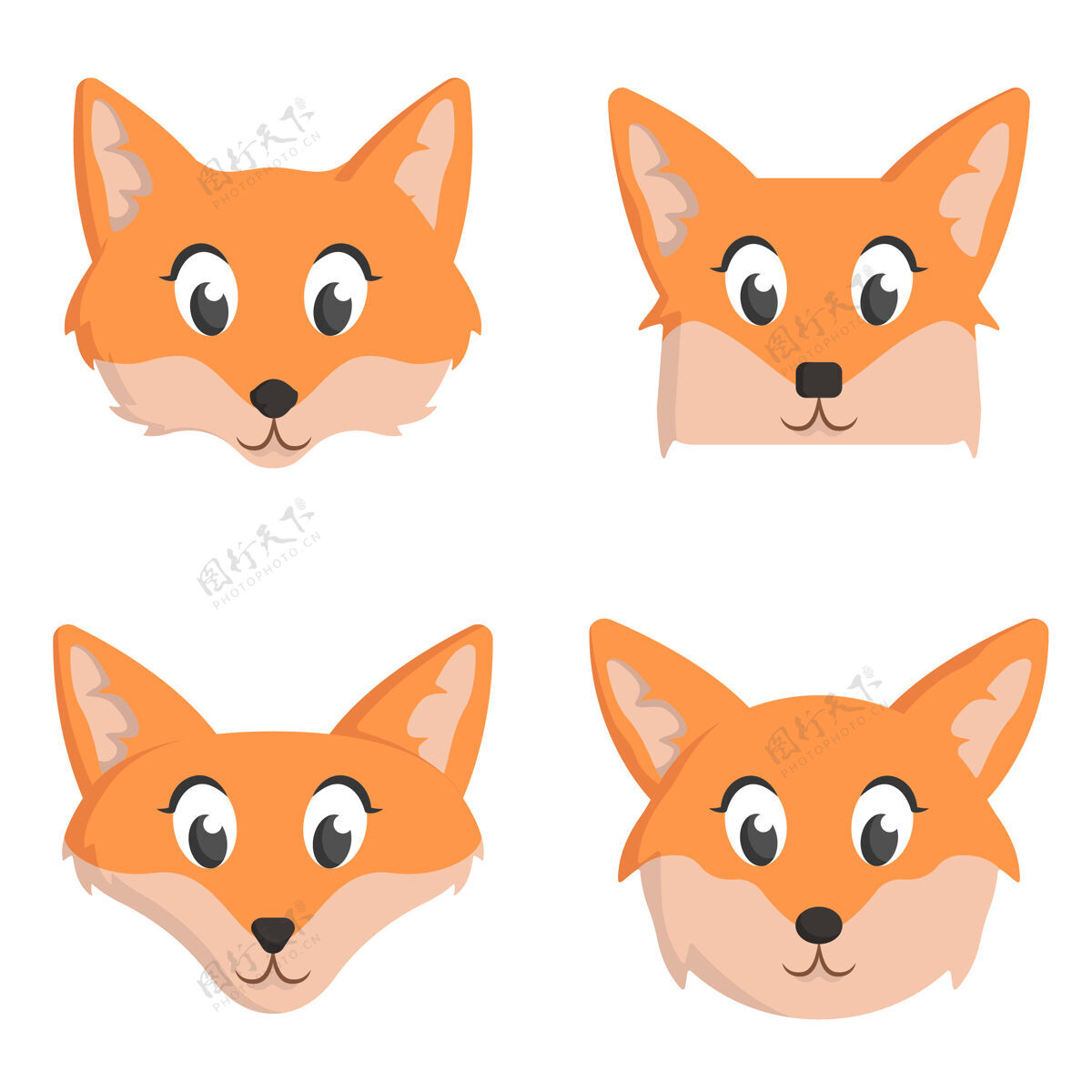 狐狸一套卡通狐狸隔离在白色卡通动物脸