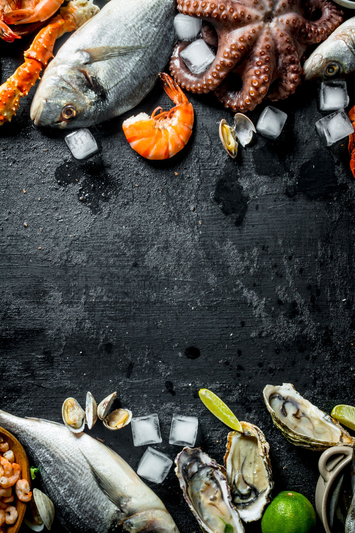 新鲜冰上海鲜的健康饮食配料虾贝壳