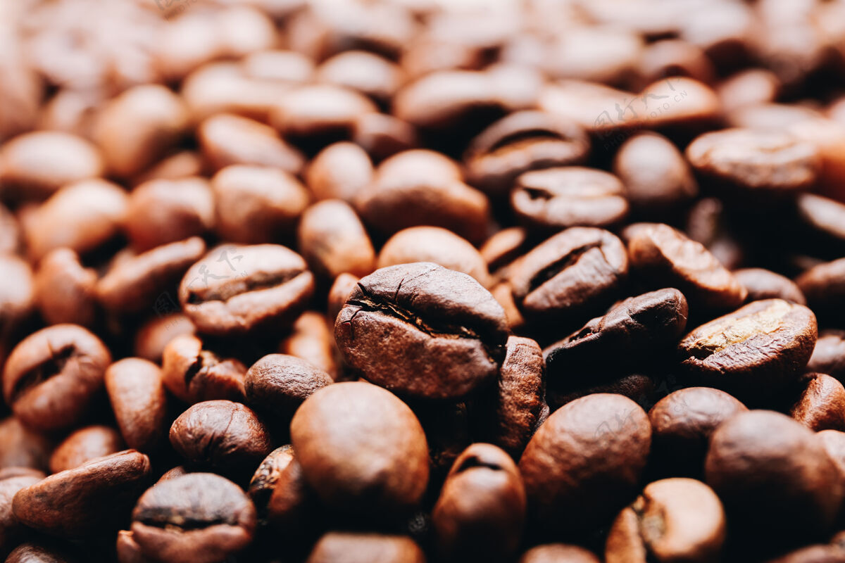 咖啡因烤咖啡豆特写堆细节农作物