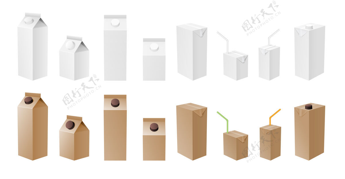 品牌牛奶和果汁包装白和工艺实体模型真实纸箱包装隔离 乳制品模板果汁牛奶包装