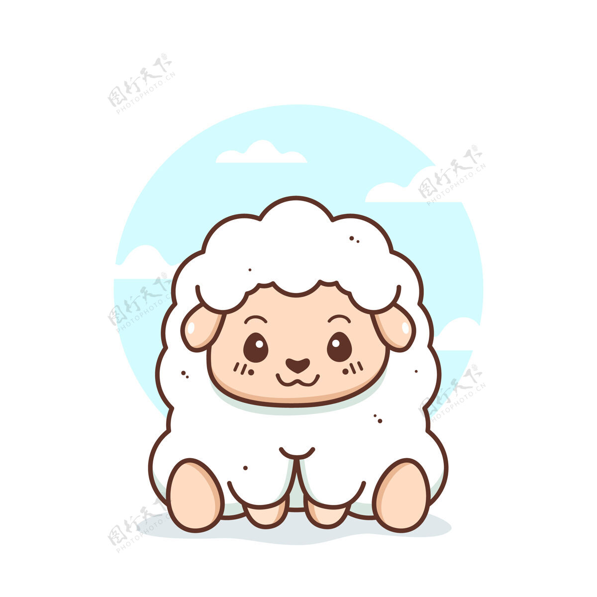 云可爱快乐的小白羊隔离在白色动物坐卡通