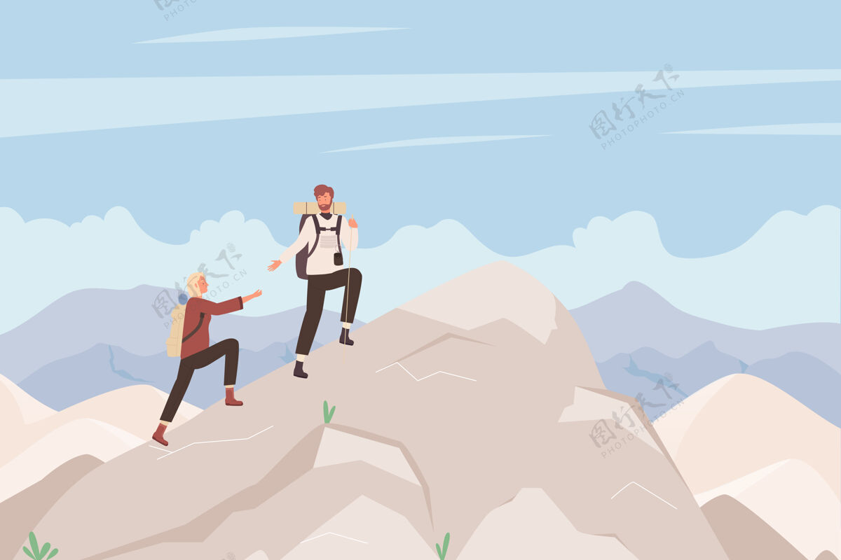 探险游客登山插画男人场景悬崖