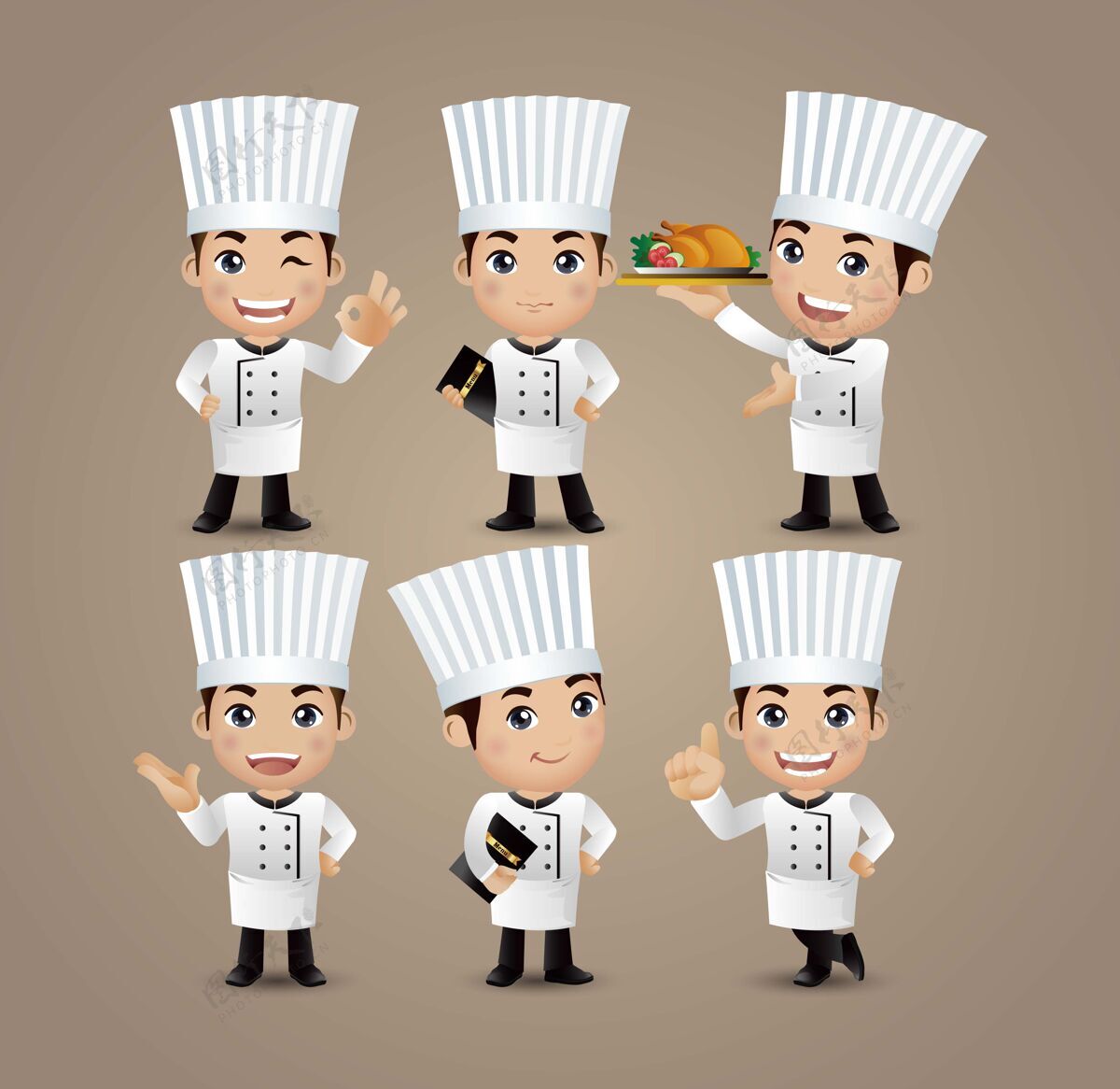 欢呼职业-不同姿势的厨师人厨房专业