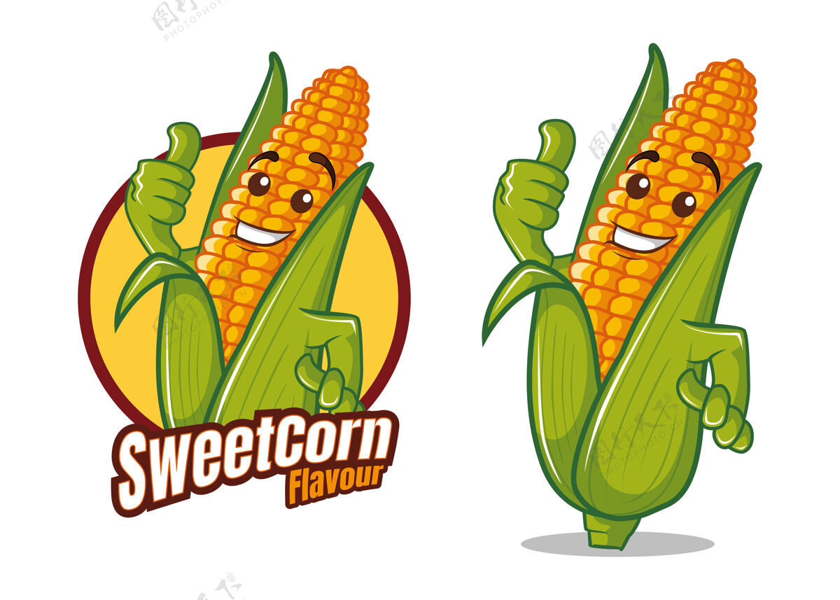 好的甜玉米卡通人物吉祥物设计玉米标志竖起大拇指