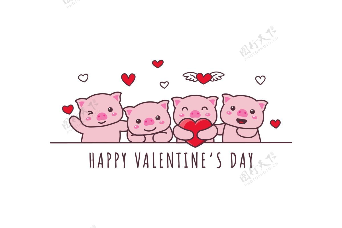 可爱可爱的猪画情人节快乐涂鸦农场卡通动物