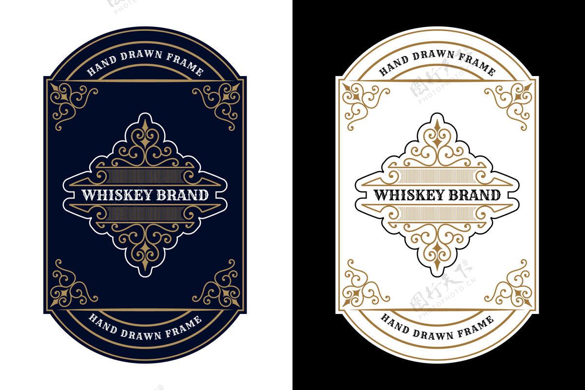 经典复古皇家豪华框架标志标签设置维多利亚威士忌