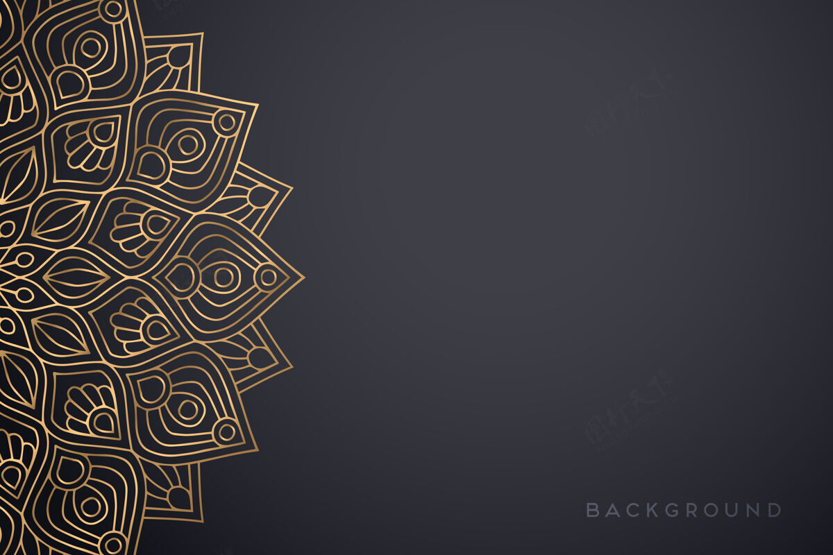 阿拉伯金色的豪华装饰曼荼罗设计背景黑色花卉曼陀罗