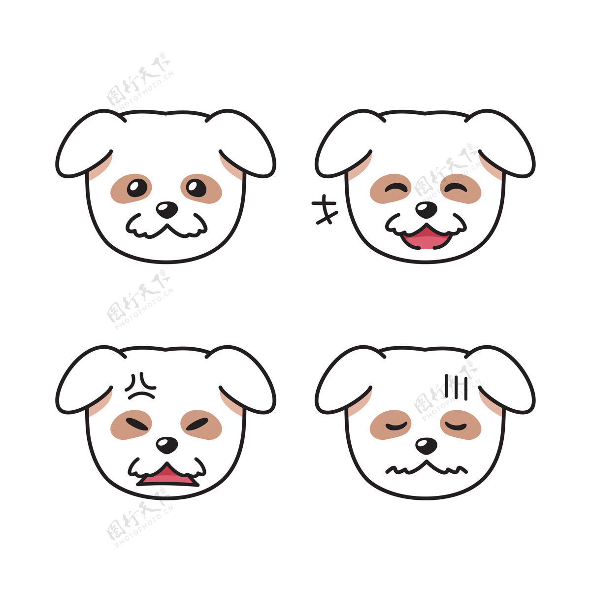 小狗一组白色的狗脸显示出不同的情绪小狗化身动物