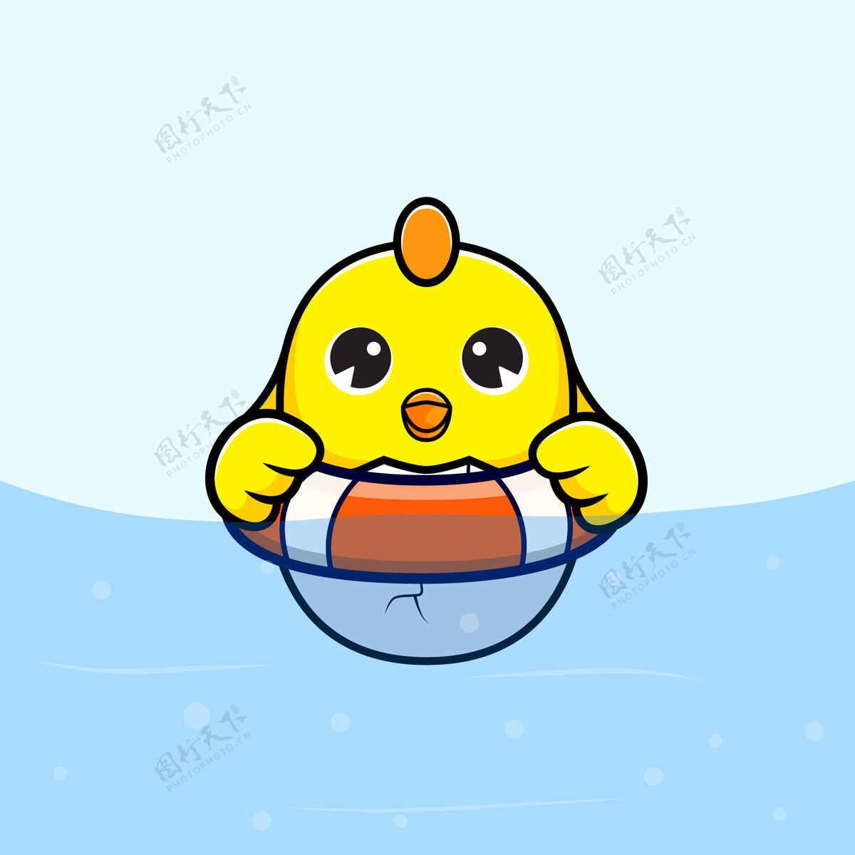 活动可爱的小鸡在水里游泳卡瓦伊可爱游泳