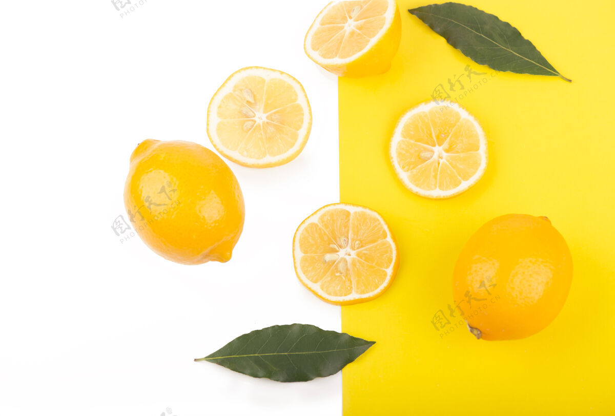 明亮创意布局柠檬扁的下等食物概念创意概念有机健康食品