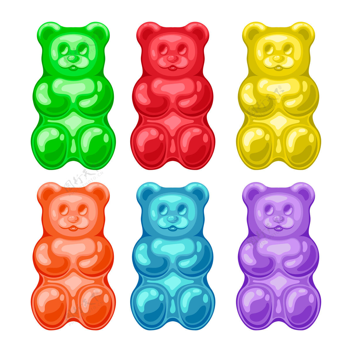 果冻不同颜色的果冻熊隔离在白色上食物五颜六色幼稚