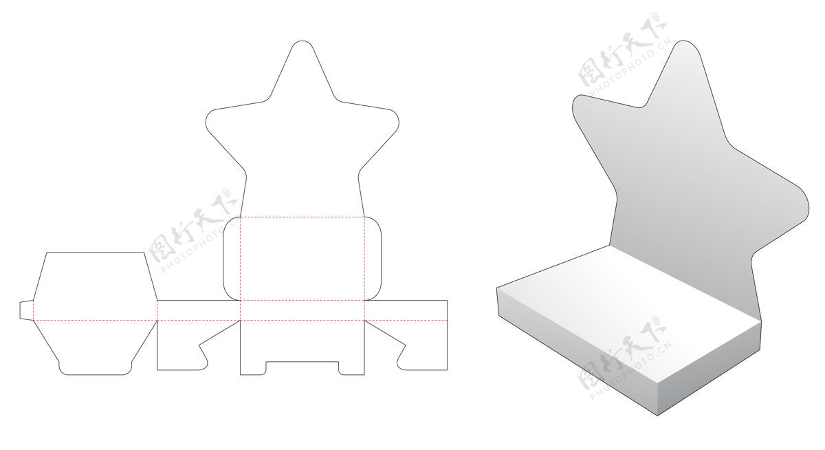 盒子纸板星形支架展示模切模板模板包装顶部