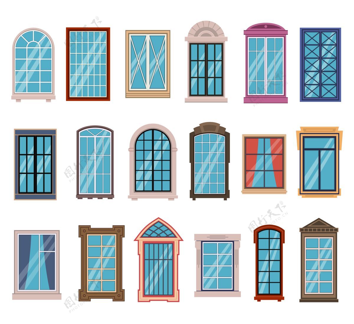 五颜六色平窗框窗户塑料房子