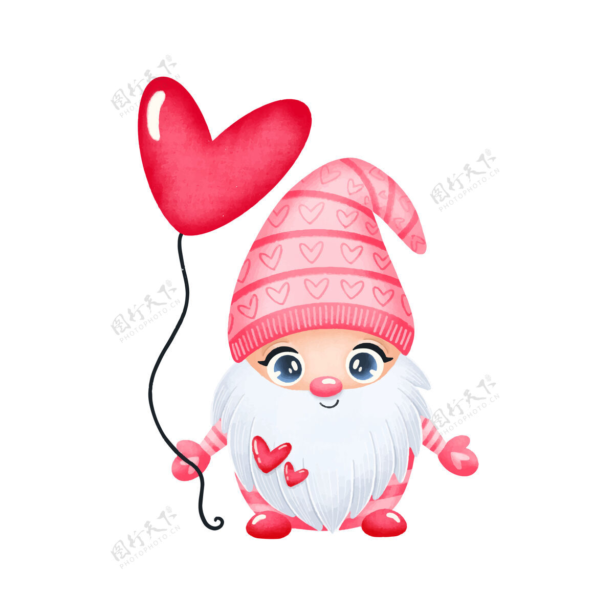 侏儒可爱卡通情人节侏儒插画爱情隔离北欧2月14日气球