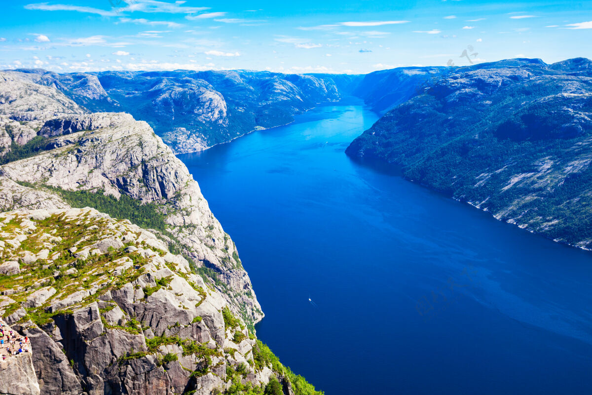 高原Preikestolen或prekestolen或讲坛岩石鸟瞰图 挪威全景风险挪威
