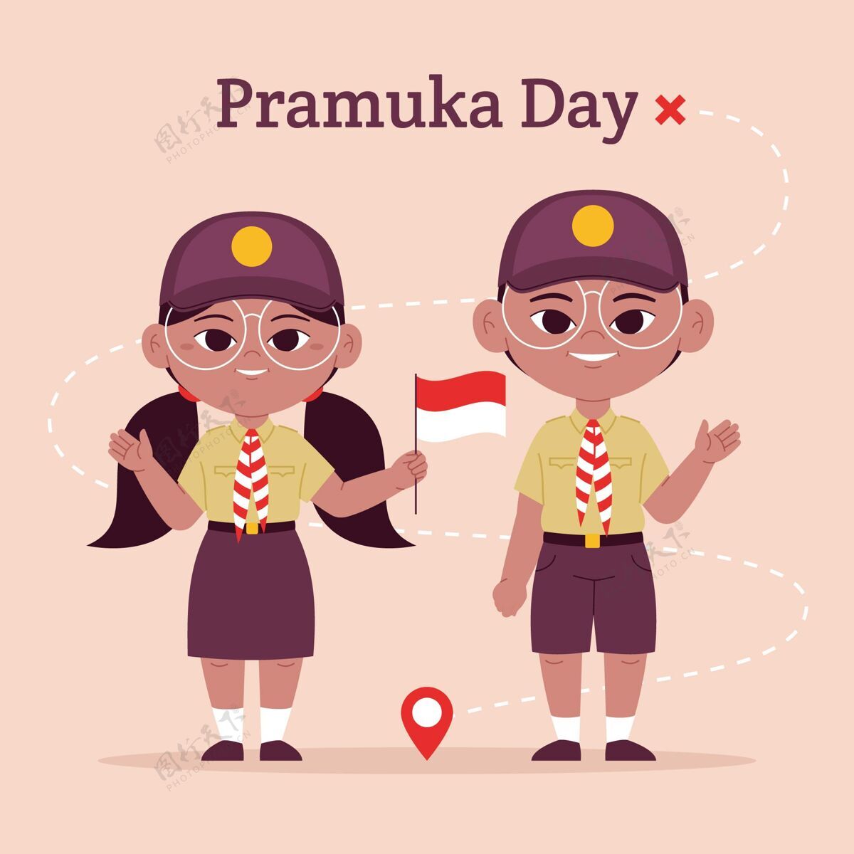 庆祝Pramuka日插图活动童子军平面设计