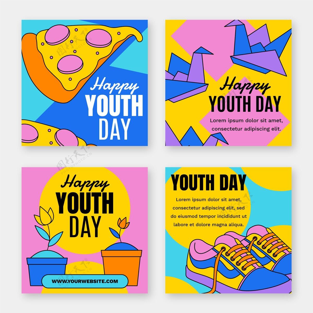 手绘国际青年节帖子集庆典平面设计国际青年节