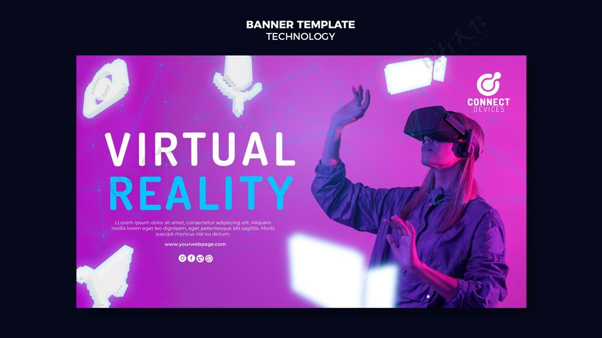 数码未来虚拟现实横幅模板虚拟现实眼镜创新