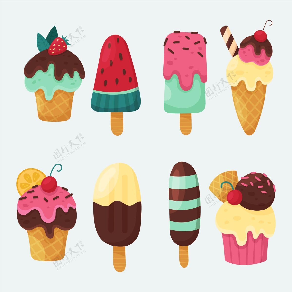 食品手绘冰淇淋系列冰淇淋收藏甜点手绘