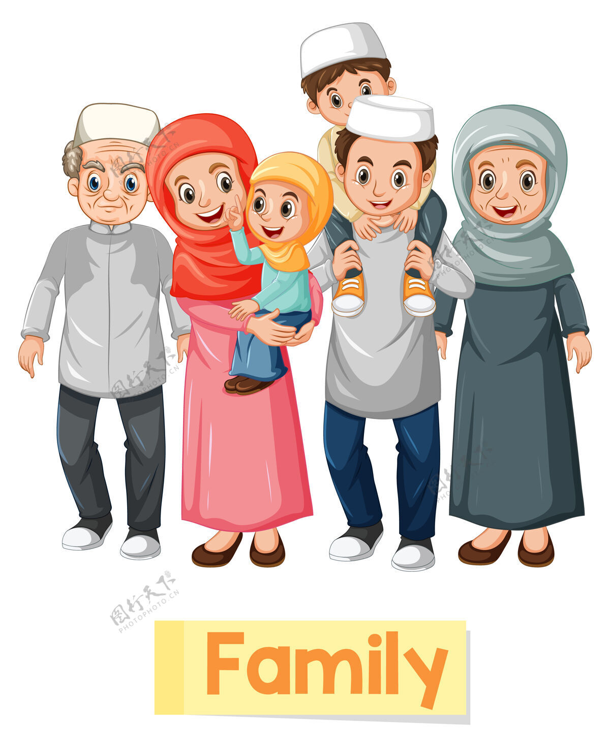 学校穆斯林家庭成员教育英语单词卡乐趣英语人