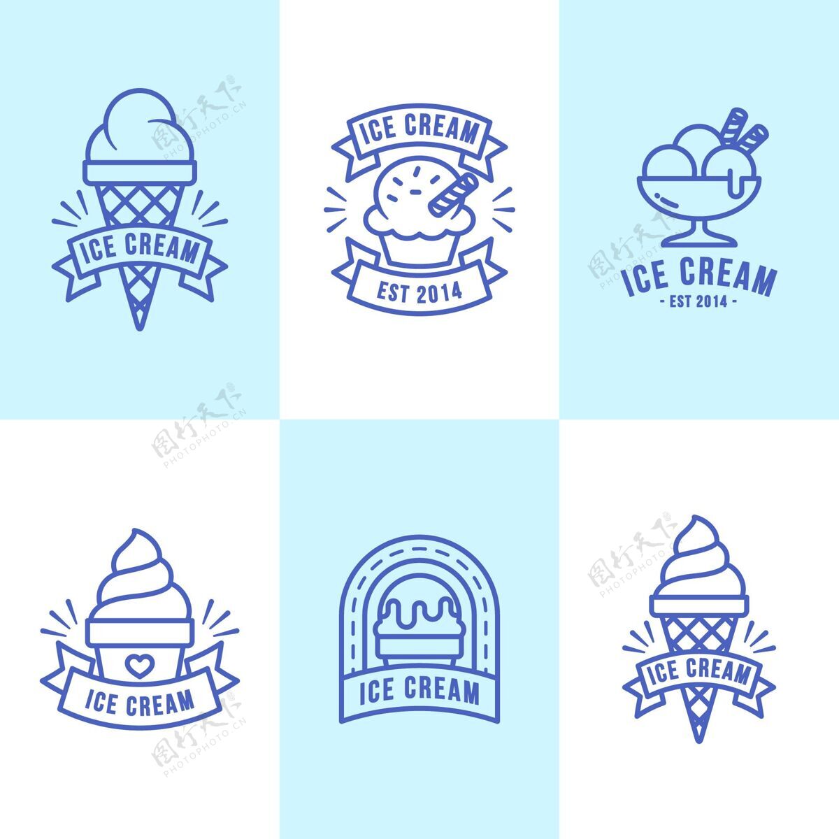 凉爽线性平面设计冰淇淋标签集清新夏季套餐