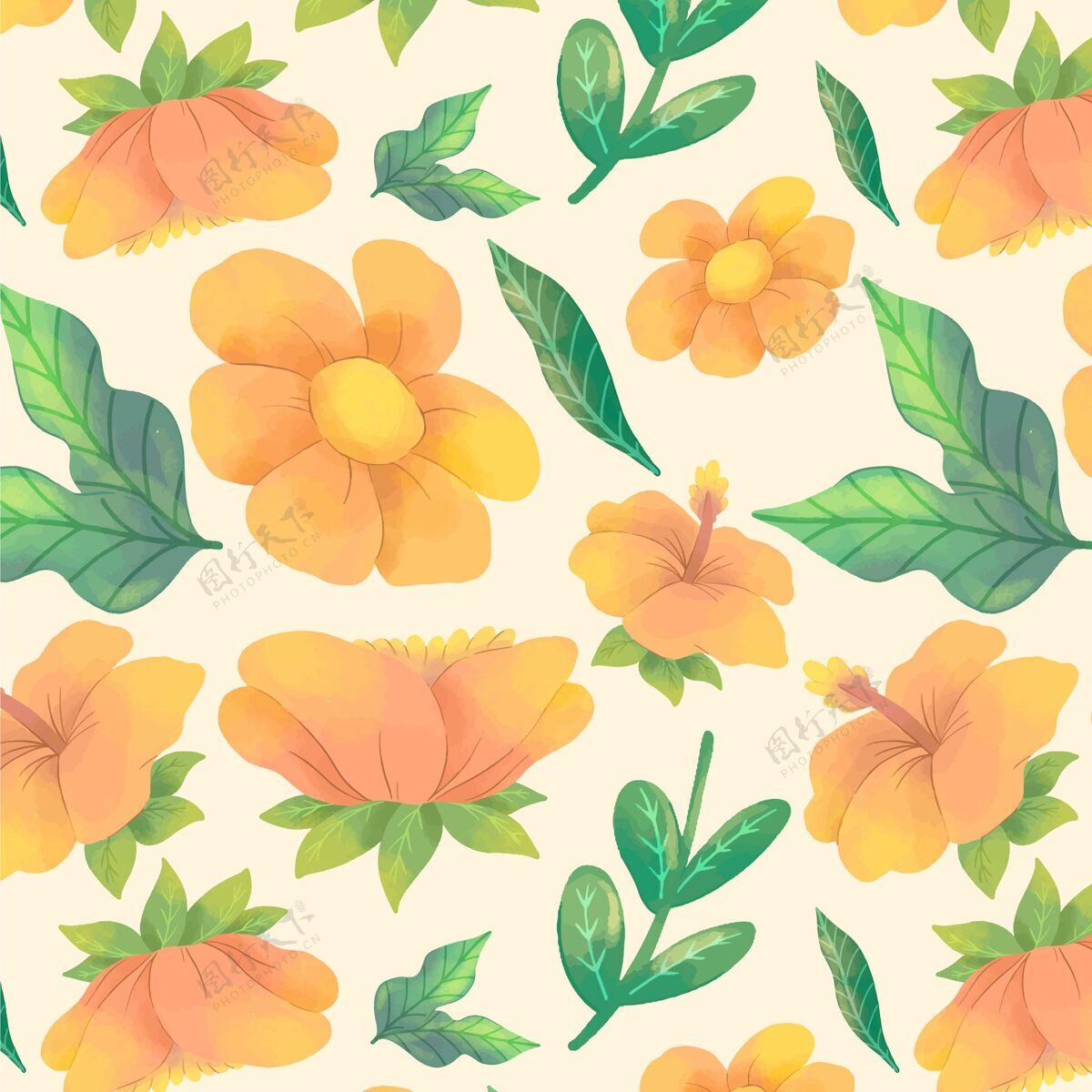 水彩手绘水彩桃色花卉图案自然花卉图案图案设计