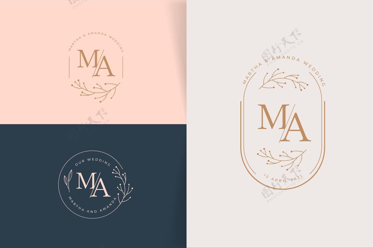 包线性平面婚礼标志系列平面设计装饰缩写