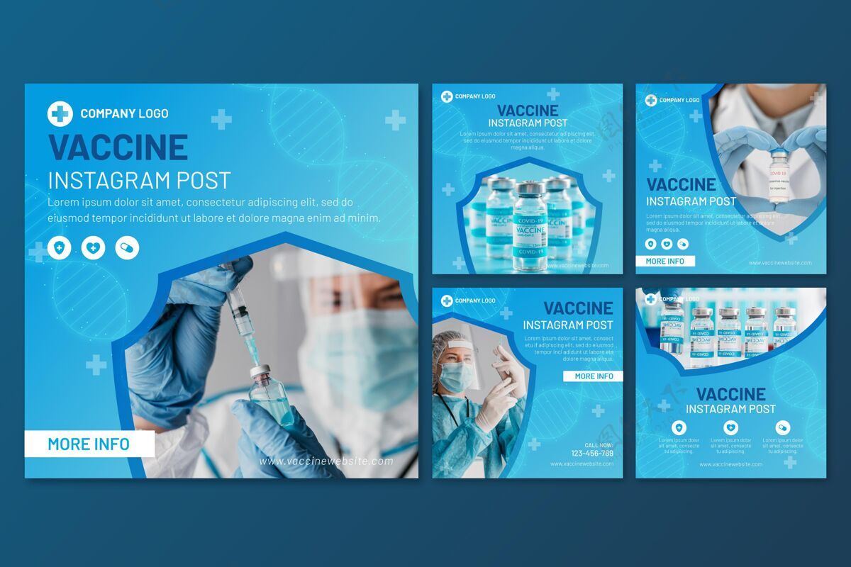 收集梯度疫苗instagram帖子集与照片梯度Instagram帖子流感