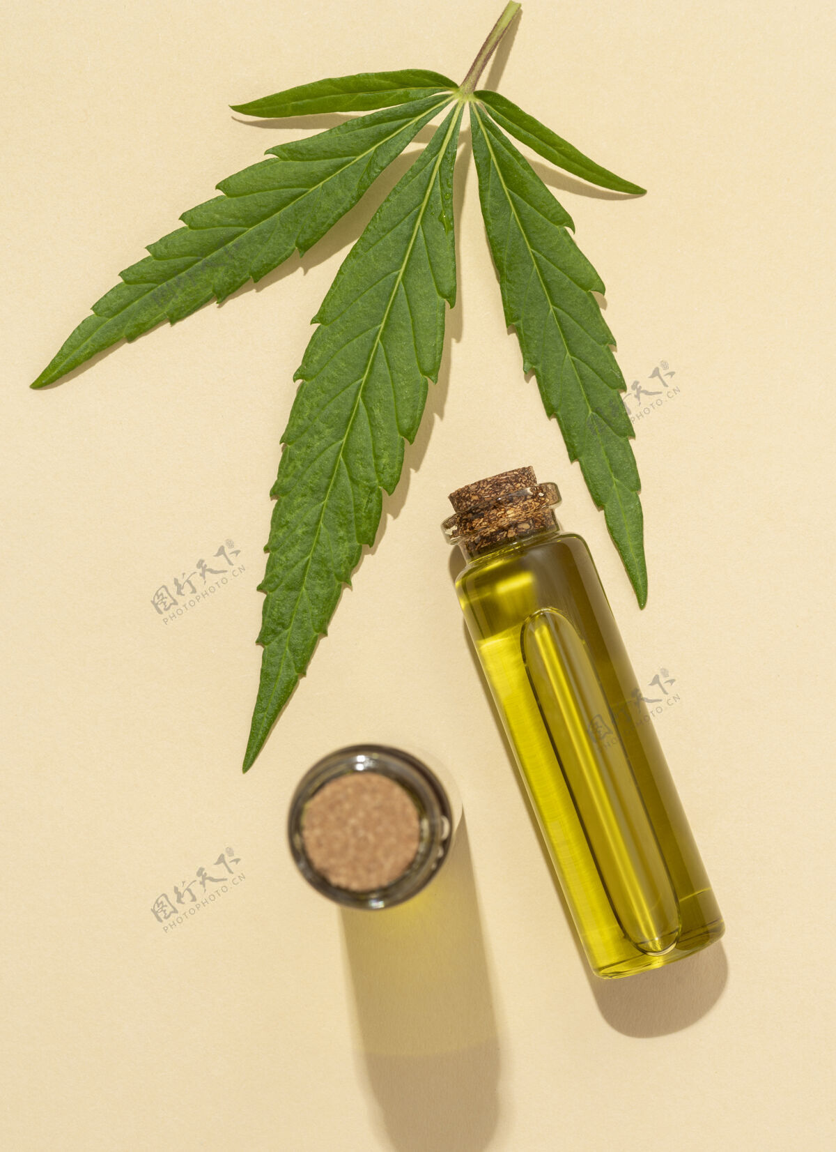 草药大麻油瓶装置叶分类大麻