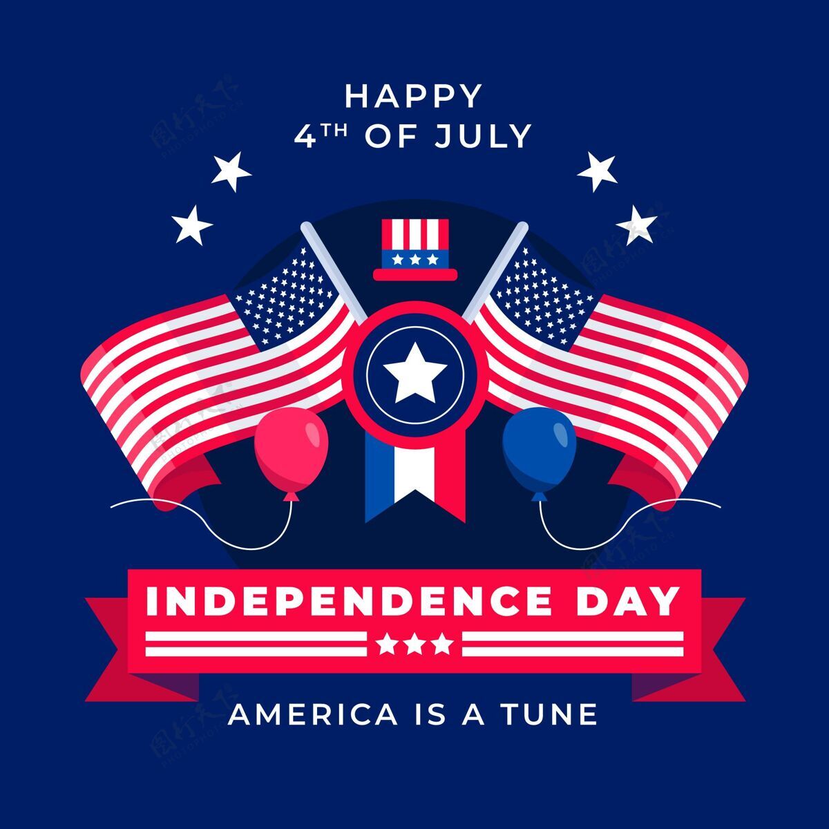 美国七月四日-独立日插画7月4日快乐纪念庆祝