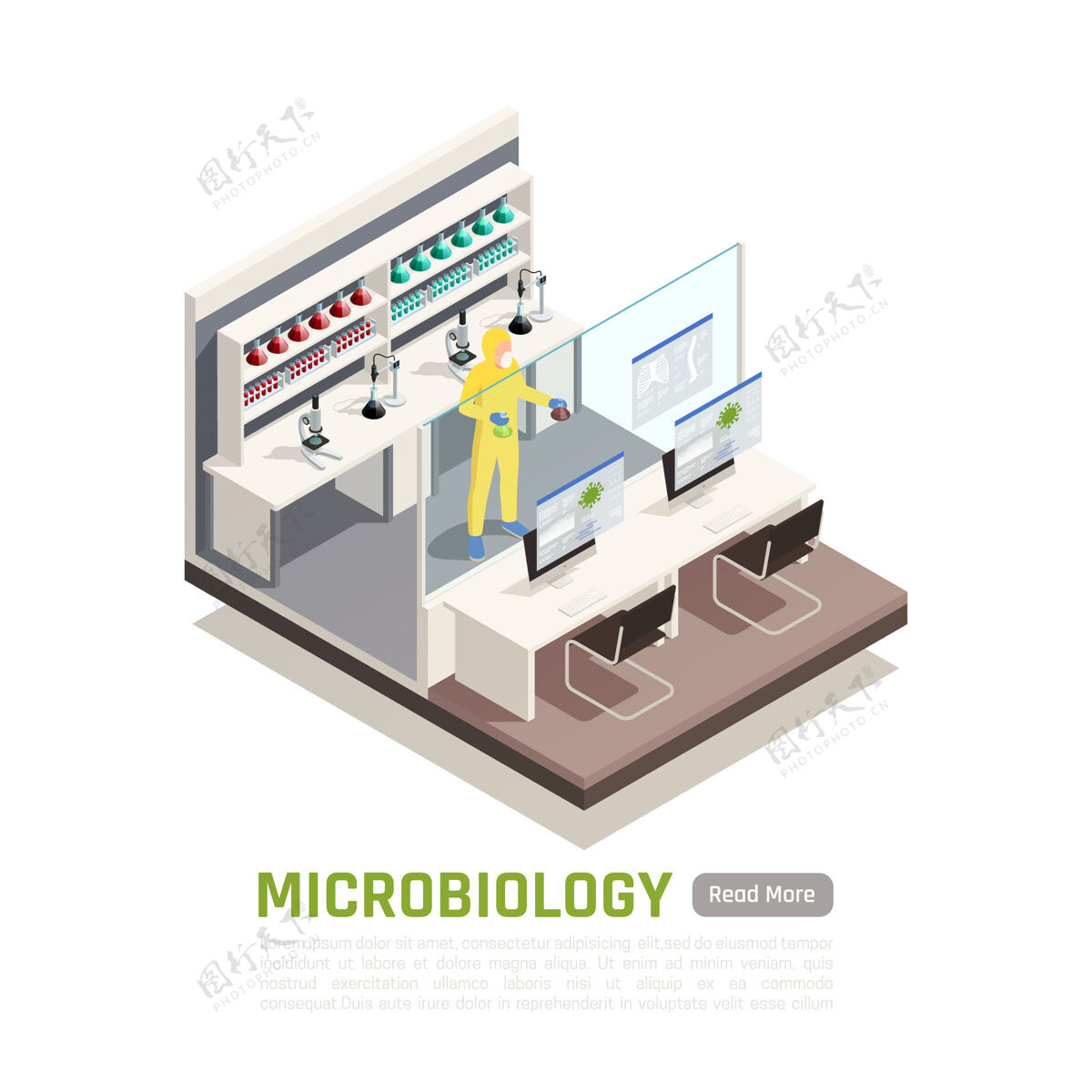 人微生物学等距组成与科学家在防护服插图等长科学家防护服