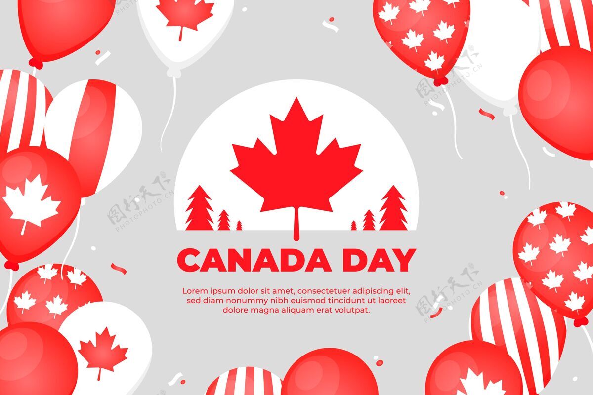 平面设计平坦的加拿大日气球背景庆典加拿大节日气球背景