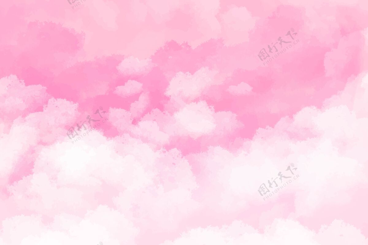 纸张手绘水彩画背景粉红色与天空和云彩形状垃圾背景墨水