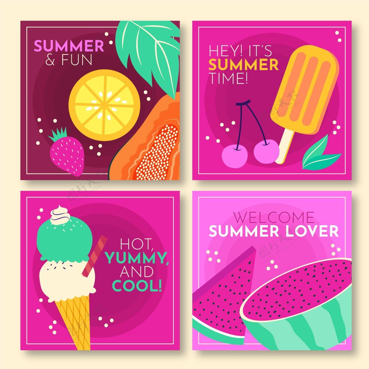 卡片收集夏季卡片系列贺卡季节卡片模板